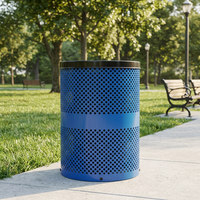 Poubelle extérieure en acier perforé avec couvercle plat, 36 gallons, design moderne, résistante à l'eau, durable, pour mobilier, écoles, parcs, hôtels