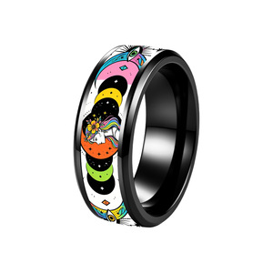 Anillo de banda ancha de acero inoxidable <span class=keywords><strong>Dina</strong></span> American Graffiti Moon Phase Girl, diseño de estrella y luna, estilo vintage, joyería de moda al por mayor - Product Image 5