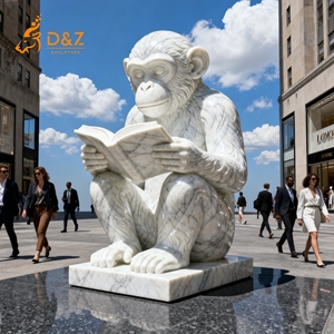 D & Z Art Group conçoit et personnalise une grande statue de singe en marbre blanc pour s'asseoir et lire pour la décoration extérieure - Product Image 1