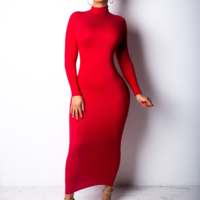 Venta al por mayor de Otoño de las señoras vestidos ajustados Sexy cremallera de manga larga de cuello alto delgado vestido largo para las mujeres JZ550