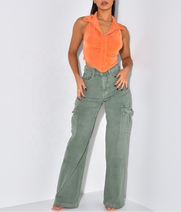 Jeans <span class=keywords><strong>Cargo</strong></span> da Donna Casual con Tasche Multiple, <span class=keywords><strong>Pantaloni</strong></span> a Vita Alta, Gamba Larga con Cerniera - Product Image 5