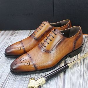 Exquisite Workmanship Men's Dress <b>Shoes</b> Oxford Pure Leather Brown Lace up Custom Casual Walking <b>Height</b> <b>Increasing</b> Autumn - Product Image 1