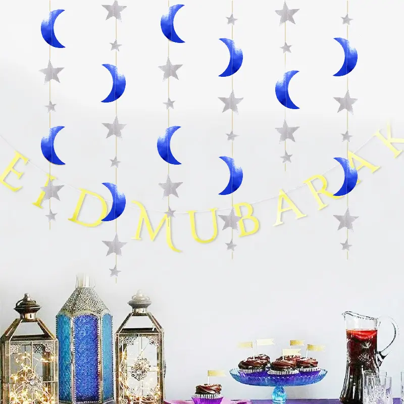 2M lune étoile miroir guirlande de papier décorations Eid Mubarak Ramadan Festival fournitures de fête pour la maison décoration suspendue XJ0193