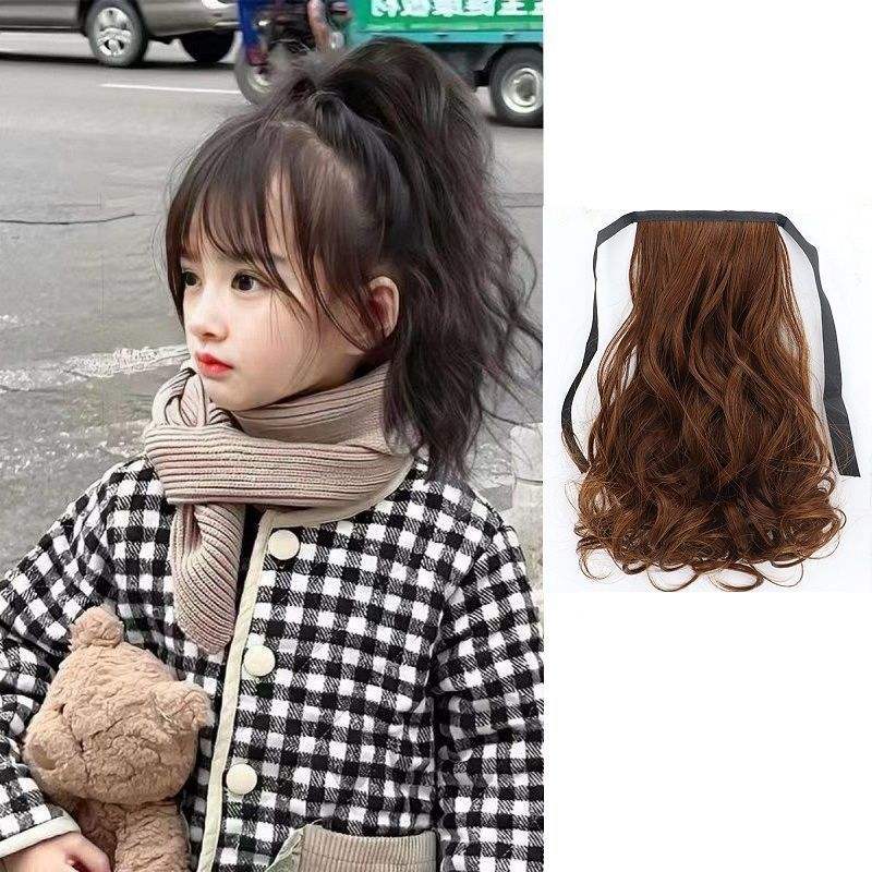 Cute children's wavy ponytail - tie style [light brown] 30cm