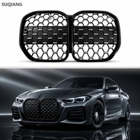 Grille de calandre argentée motif ciel étoilé pour BMW Série 4 G22 Coupé : Cadre noir brillant sans trou PDC, garantie usine de 6 mois