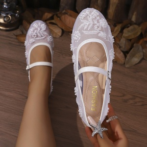 Calzado plano ligero de malla con bordado de perlas estilo Mary Jane para mujer, elegantes <span class=keywords><strong>zapatos</strong></span> de <span class=keywords><strong>ballet</strong></span>, gran venta. - Product Image 3
