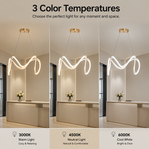 Modern Metal Chandelier Adjustable Height Tricolor <b>Led</b> Gold Finish Acrylic Shade For Dining Room Living Room Home Decor - Product Image 4