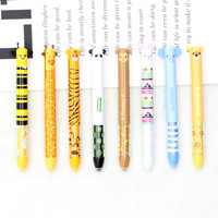 Stylo effaçable en bambou bicolore à pression latérale avec motif d'animaux de dessin animé (tigre, abeille, oreilles) pour le bureau et l'école