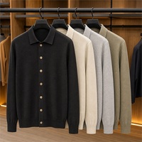 Cardigan en tricot jacquard à col revers pour homme FNJIA, manches longues, boutons sur le devant, style Old Money, pour l'automne et l'hiver, plusieurs couleurs