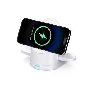 แท่นวางโทรศัพท์ PowerTube MagStation แบบ3 In 1,ที่ชาร์จตั้งโต๊ะไร้สายสำหรับ iPhone 14ใช้กับ Airpod