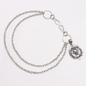 yueli Hip Hop Punk Style Metal Double Layer Waist Chain Shield <b>Skull</b> Pendant For Jeans Daily Wear Tibetan Silver - Product Image 3