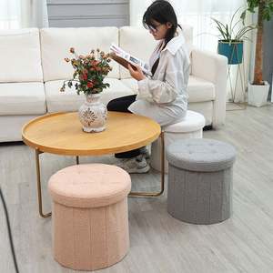 Otomana Plegable Pequeña de Felpa para Almacenamiento, Reposapiés para Sala de Estar o Dormitorio - Product Image 4