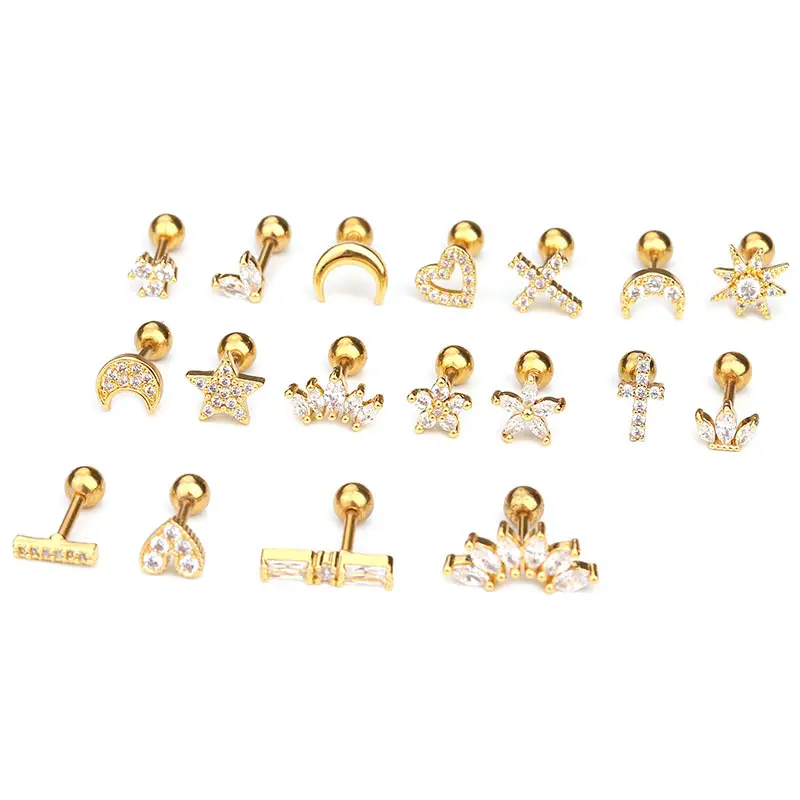 wholesale fashion piercing jewelry supplier stainless steel copper CZ tragus ear piercing studs piercing jewelry earring