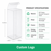 Boîte en plastique PET transparente pliable rectangulaire verticale haute avec revêtement UV, fermeture recyclée, logo personnalisé, pour rangement de produits de beauté et de papeterie