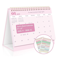 Calendrier de bureau minimaliste rose 2027 2026, planificateur mensuel spirale, avec jours fériés américains, décoration de bureau, cadeau de papeterie pour le Nouvel An