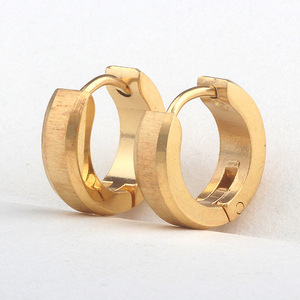 Gold <b>Cuff</b> <b>Earrings</b> 4MM Frosted Texture Stainless Steel Everyday Wear Geometric Round Design - Product Image 1