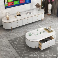 Ensemble meuble TV et table basse en marbre de luxe léger, style moderne minimaliste, meubles démontables pour salons de petites et grandes maisons