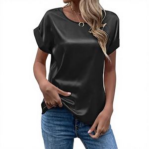 T-shirt femme en satin, col rond, coupe droite, style bureau, été 2026, source principale - Product Image 1