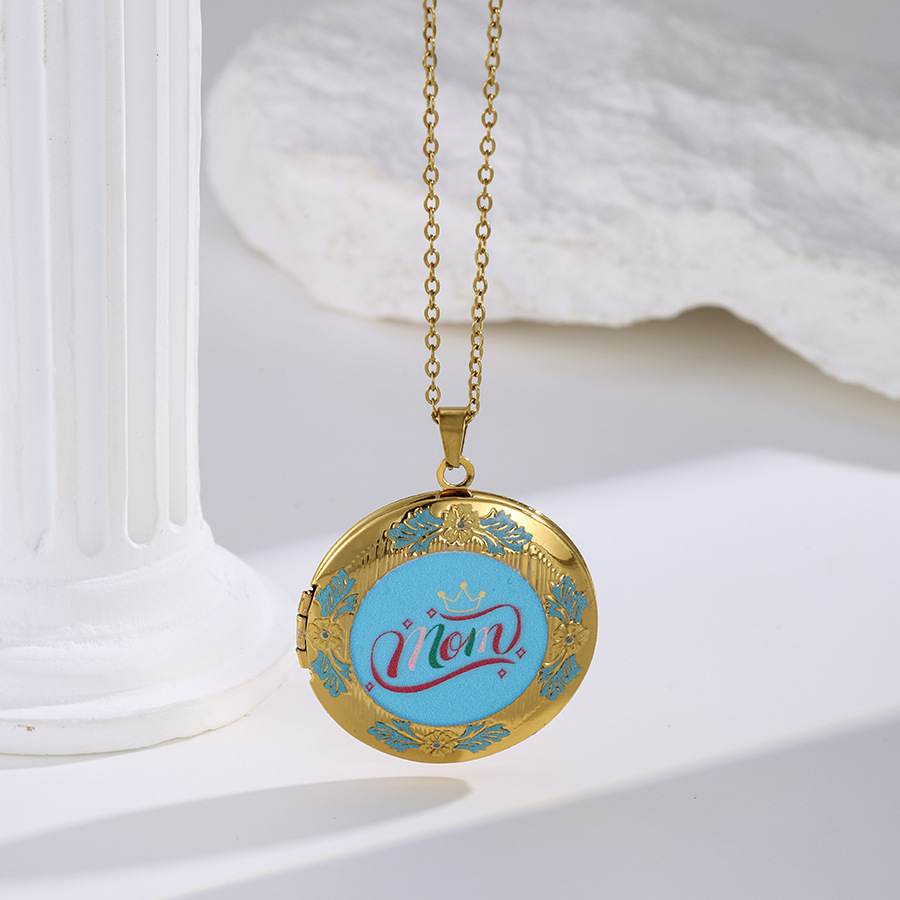 Collier boîte ronde bleue GOLD Lovemom