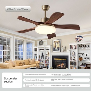 Stainless Steel Solid Wood Bedroom Indoor 3 Color Led Home Machine Winding <b>Ceiling</b> Light Fan - Product Image 6