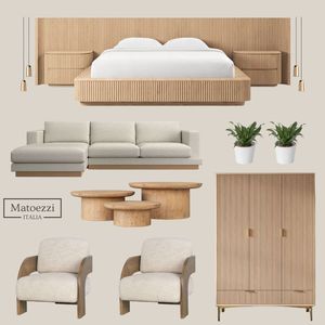 Modern Wood-Fluted Bedroom & Living Set <b>with</b> <b>Storage</b> Neutral Minimalist Collection for Apartment & Hotel Use - Product Image 1