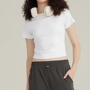 T-Shirt con Logo personalizzato in bianco oversize crop top de mujer T-Shirt bianca sexy e sottile in cotone 100% da donna