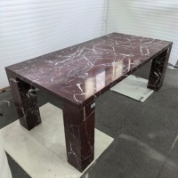 Table à manger rectangulaire en marbre Rosso Levanto, table à manger en pierre naturelle à 100%, mobilier de salle à manger