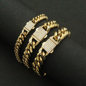 Pulsera de Cadena Cubana de Acero Inoxidable con Cabeza de Botón de Zirconia, Estilo Hipster, Genial, Sencilla, Decorativa, Tanjing - Product Image 2