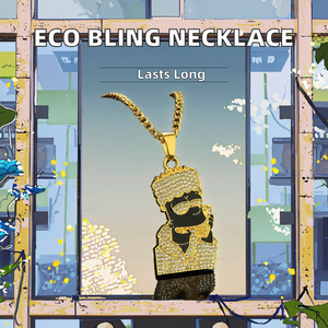 Collar con colgante de cristal de Hip Hop para hombre, aleación chapada en oro ostentosa, protección del medio ambiente, estilo Punk de <span class=keywords><strong>caballero</strong></span> para hombre negro - Product Image 2