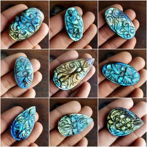 Cabochons fantaisie mère de la perle pendentif, labradorite scintillante, larimar rond de 7mm, tee-shirt en tourmaline, labradorite - Product Image 6