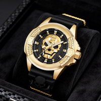 Montre mécanique automatique pour homme, boîtier plaqué or, bracelet en silicone noir, style hip-hop rock, grand cadran, montre-bracelet de luxe, cadeau de fête