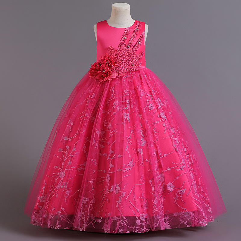 Новинка, детское платье без рукавов, платье принцессы с плоским хвостом, свадебное платье для девочек