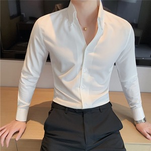 L'<span class=keywords><strong>abito</strong></span> da lavoro a maniche lunghe da <span class=keywords><strong>uomo</strong></span> con scollo a V è leggero e lussuoso. Casual colletto in piedi arruffato e bella camicia - Product Image 3