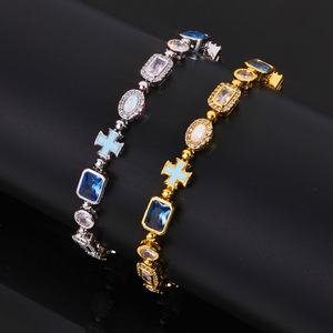 Geometric Cross <b>Bracelet</b> for Women 6mm Iced Out CZ Stones Gold Plated Gemstone Motif Hip Hop Chain Jewelry for Parties - Product Image 5