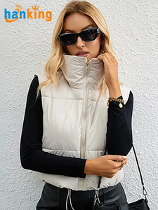 <strong>Women</strong> Stand Collar Sleeveless Puffy Zip up <strong>Lightweight</strong> Cropped Warm Vest <strong>Coat</strong> Ladies Solid Thermal <strong>Coat</strong> Jacket for Fall Winter - Product Image 4