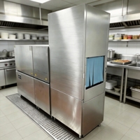 Lave-vaisselle électrique automatique à convoyeur, 200 plateaux par heure, double rinçage avec système de séchage, pour hôtel, cantine et restaurant
