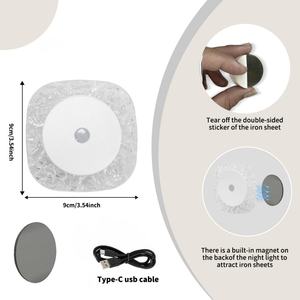 Lámpara de Noche de Pared de Cristal Esmerilado con Sensor de Movimiento, Base Magnética, Diseño Redondo y Cuadrado Inalámbrico - Product Image 3
