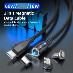 Kabel Data pengisi daya ponsel 3 dalam 1, kabel Data PD pengisian daya cepat, kabel Data pengisi daya ponsel 60W rotasi 20% USB-C 9pin, diskon 360 - Product Image 2