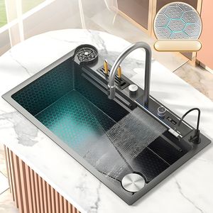Digital Intelligent Modern Design <strong>Kitchen</strong> Sink Double Waterfall Stainless Steel Bowl <strong>Apron</strong> Front Workstation Faucet Soap - Product Image 2
