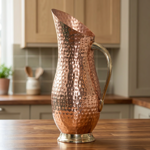 Vintage Hammered <b>Copper</b> Water Jug – Handmade with Elegant <b>Handle</b> for Beverage Serving & Table Decor - Product Image 3