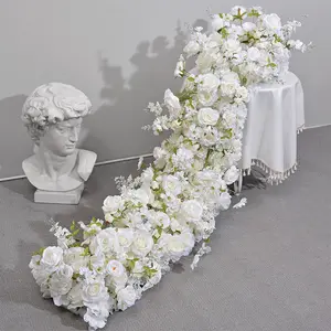 KE-FR049 Großhandel künstliche Babys Atem läufer Reihe Blume Gang Läufer Hochzeit Tisch Blumen läufer Arrangement Dekoration