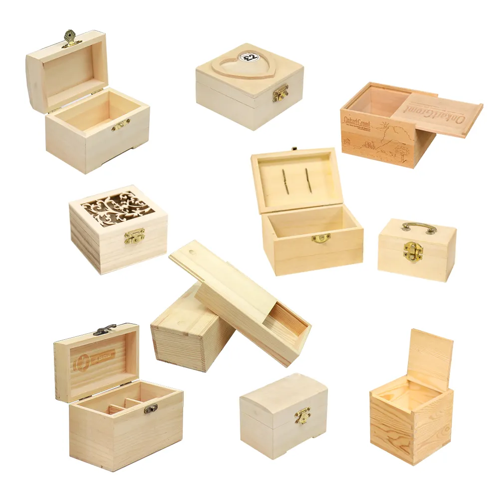 Wholesale unfinished custom size small large display keepsake wooden bamboo packaging boxes with hinged sliding lid