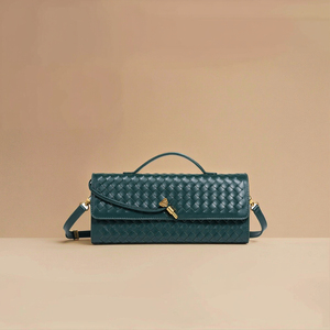 2026年新作 高級ヴィンテージスタイル ハンドメイド 幾何学模様 レディース PUレザー 編み込み ロングクラッチ ショルダーバッグ チェーンストラップ付き 結婚式 パーティー用 - Product Image 6