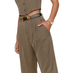 Fashion Smart Lady Pants Zip Fly <b>Suit</b> Dress Straight Leg Long Pants <b>Women</b> High Waist Wide Leg Trousers - Product Image 4