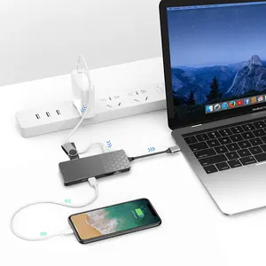 Type C Multifunctional USB Hub 7 In 1 USB C To Gigabit Ethernet RJ45 Hub Multiport Adapter With SD/TF Card Slots