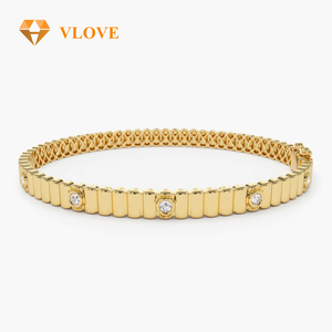 14K <strong>Gold</strong> Natural Diamond Ribbed <strong>Bangle</strong> Bracelet Fashion Fine Textured <strong>Solid</strong> <strong>Gold</strong> <strong>Bangle</strong> for Women - Product Image 1