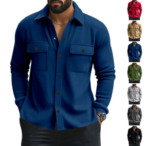 Veste décontractée pour homme en molleton doublé, à simple boutonnage, couleur unie, coupe ajustée, pour le printemps et l'automne - Product Image 1