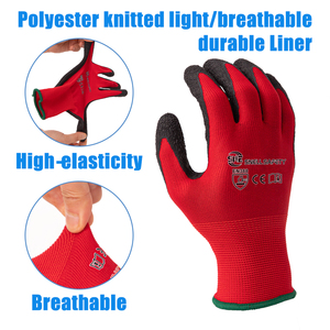 Factory 13 Gauge <strong>Red</strong> Polyester Cotton Crinkle Latex Palm Coated Waterproof Safety Work <strong>Gloves</strong> for Garden Construction - Product Image 3