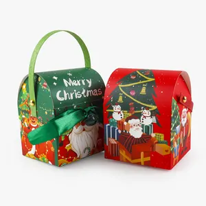 กล่องของขวัญกระดาษรีไซเคิลพร้อมหูหิ้วสำหรับคริสต์มาสขนมหวานช็อคโกแลตสีแดงโลโก้ออกแบบได้ตามต้องการ