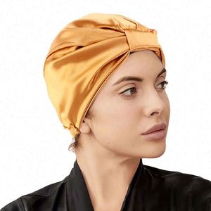 Wholesale RTS Fast Delivery Unisex Adjustable Solid Silky Satin Hair <b>Bonnet</b> Turban for Daily Use Sleep Cancer Care-Customize OEM - Product Image 5